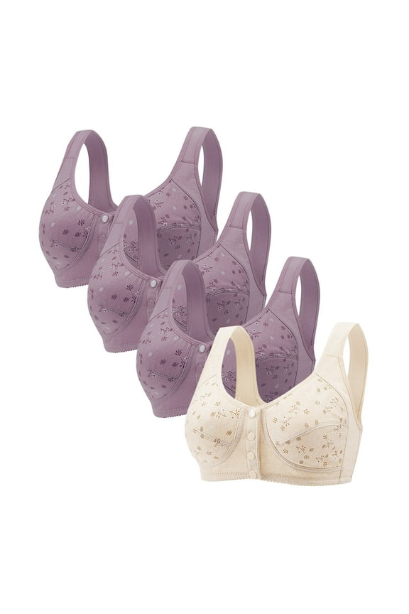 Wancir 4PC Women's Solid Color Comfortable Hollow Out Perspective Bra Underwear No Rims Bras for Womens