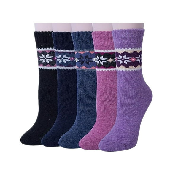 Wancir 5 Pairs Womens Wool Socks Vintage Soft Cabin Warm Socks Thick Knit Cozy Winter Socks for Women Gifts