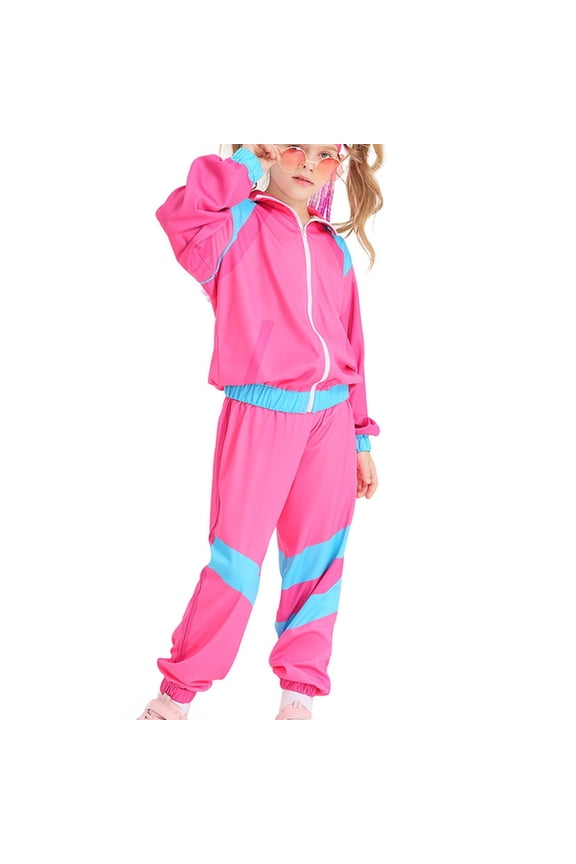 Wancir 80s Tracksuit Kids Vintage Hip Hop Costume Colorblock Windbreaker Set 2 Piece Sports Wear