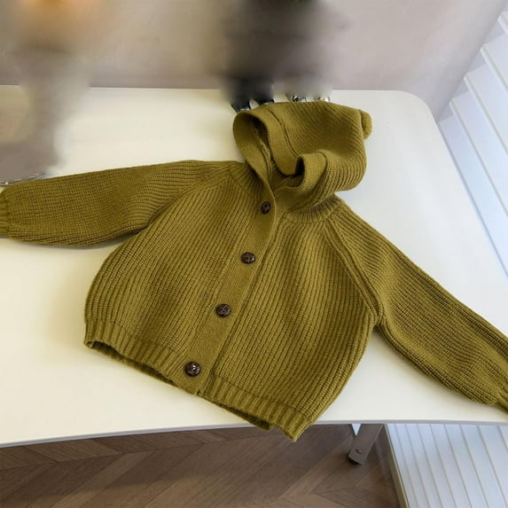 Wancir Baby Girl Boy Button Down Hooded Cardigan Winter Warm Sweater Long Sleeve Jumpers Coats Knitted Hoodies Clothes