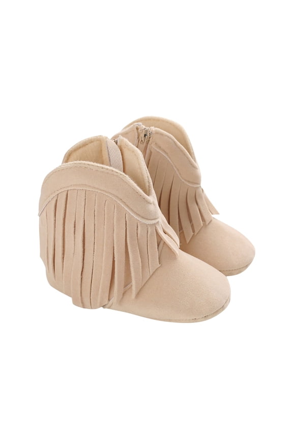 Wancir Baby Girl Cowboy Tassel Boots Side Zipper Non Slip Stay On Booties Infant Toddler First Walker Warm Winter Crib Shoes 12-36 Months