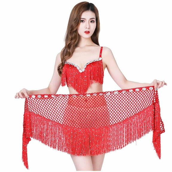 Wancir Belly Dance Hip Skirt Sequins Fringe Skirt Tassel Hip Scarf Rave Skirt for Women and Girls