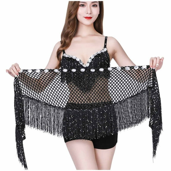 Wancir Belly Dance Hip Skirt Sequins Fringe Skirt Tassel Hip Scarf Rave Skirt for Women and Girls