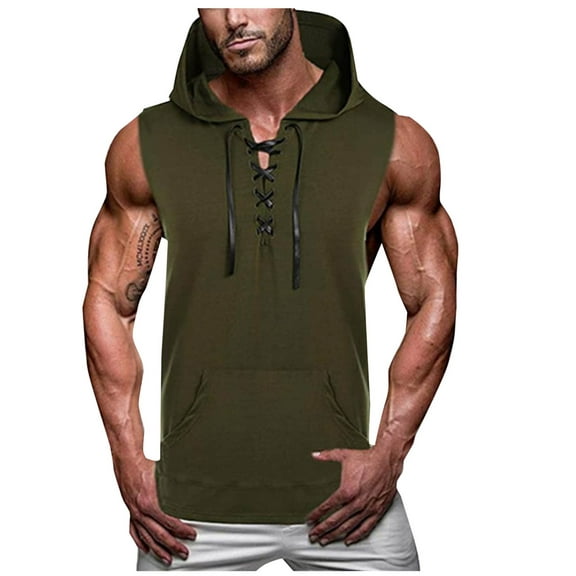 Wancir Big and Tall Sleeveless Hoodies for Men Men's Lace up Sleeveless Hoodie Muscle Tank Tops Gym Fitness Loose Fit Hooded
