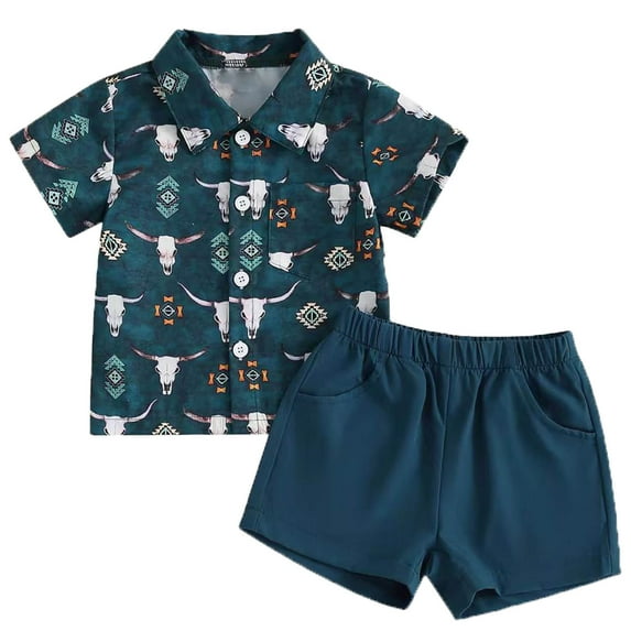 Wancir Boy's Two Piece Outfits Tropical Print Short Sleeve T Shirt and Shorts Set