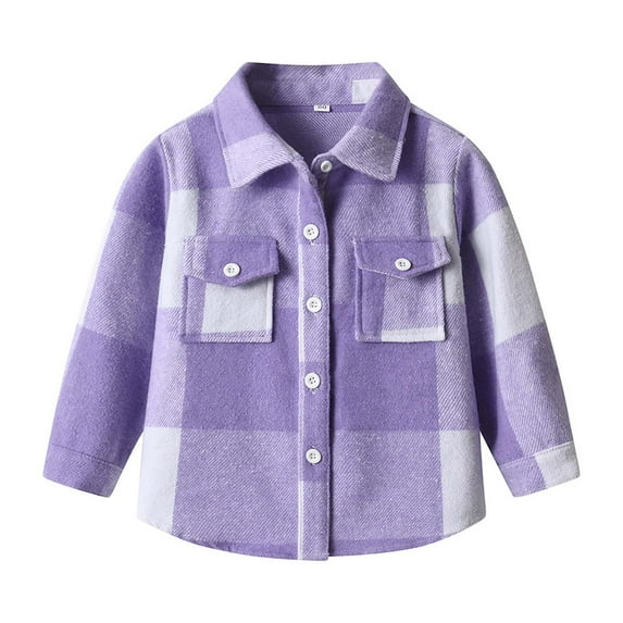 Wancir Boys Girls Flannel Plaid Shirt Jacket Long Sleeve Lapel Button Down Pocketed Shirts Regular Fit Casual Fall Coat