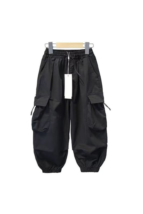 Wancir Boys Windproof Cargo Pants Wide Leg Elastic Waist Waterproof Y2K Baggy Parachute Pants Harem Hiking Hip Hop Trouser 6-16T