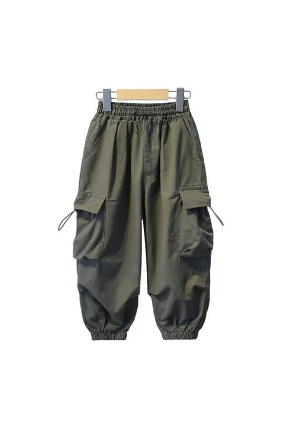Wancir Boys Windproof Cargo Pants Wide Leg Elastic Waist Waterproof Y2K Baggy Parachute Pants Harem Hiking Hip Hop Trouser 6-16T