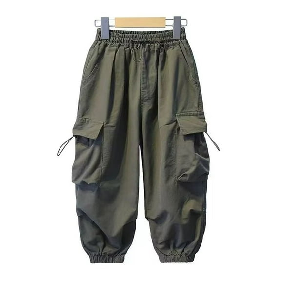 Wancir Boys Windproof Cargo Pants Wide Leg Elastic Waist Waterproof Y2K Baggy Parachute Pants Harem Hiking Hip Hop Trouser 6-16T