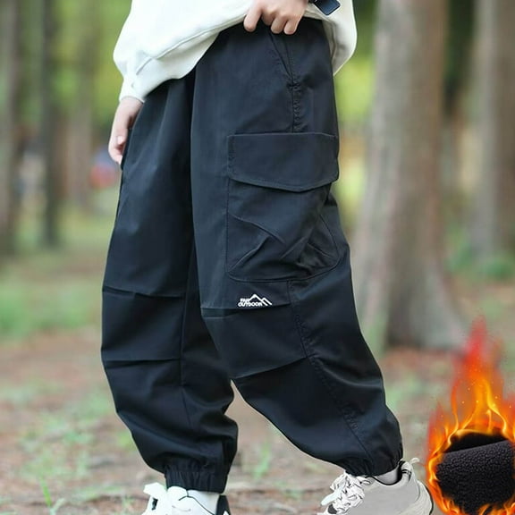 Wancir Boys Windproof Cargo Pants Wide Leg Elastic Waist Waterproof Y2K Baggy Parachute Pants Harem Hiking Hip Hop Trouser 6-16T