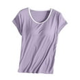 thumbnail image 1 of Wancir Built-in Bra T-Shirt for Womens Padded Active Tops Short Sleeves Blouses Soft Pajama Casual Shirts for Workout Yoga Gym, 1 of 3