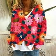 thumbnail image 1 of Wancir Cardigan Sweaters for Women Graphic Print V Neck Button Down Oversized Cardigans 2024 Loose Knit Outwear, 1 of 5