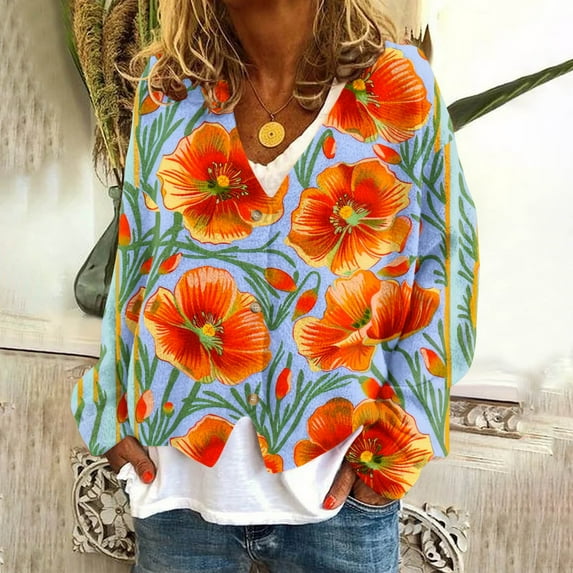 Wancir Cardigan Sweaters for Women Graphic Print V Neck Button Down Oversized Cardigans 2024 Loose Knit Outwear