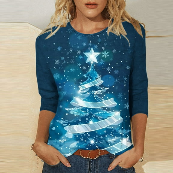 Wancir Christmas 3/4 Sleeve Tops for Women Crewneck Fashion 2024 Casual Plus Size Funny Graphics Fall Shirt