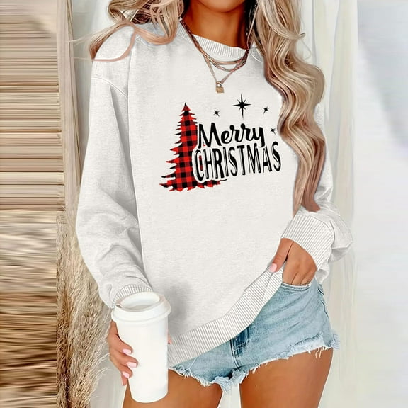 Wancir Christmas Sweatshirt Women Christmas Light Sweatshirts Merry And Bright Xmas Long Sleeve Shirts Crewneck Pullover Tops