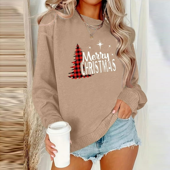 Wancir Christmas Sweatshirt Women Christmas Light Sweatshirts Merry And Bright Xmas Long Sleeve Shirts Crewneck Pullover Tops
