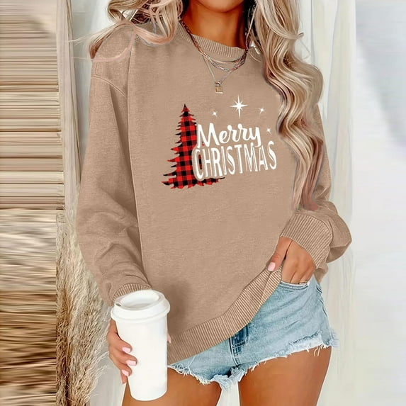 Wancir Christmas Sweatshirt Women Christmas Light Sweatshirts Merry And Bright Xmas Long Sleeve Shirts Crewneck Pullover Tops