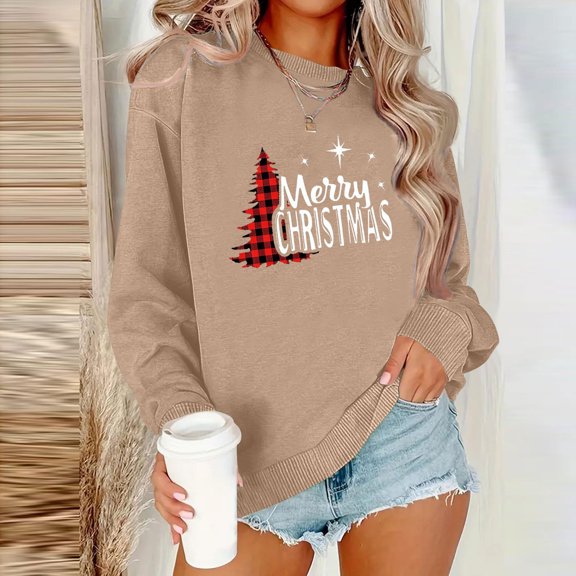 Wancir Christmas Sweatshirt Women Christmas Light Sweatshirts Merry And Bright Xmas Long Sleeve Shirts Crewneck Pullover Tops