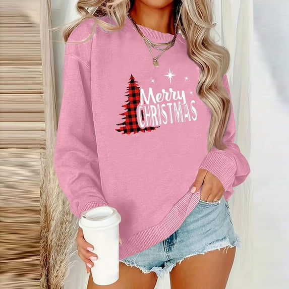 Wancir Christmas Sweatshirt Women Christmas Light Sweatshirts Merry And Bright Xmas Long Sleeve Shirts Crewneck Pullover Tops