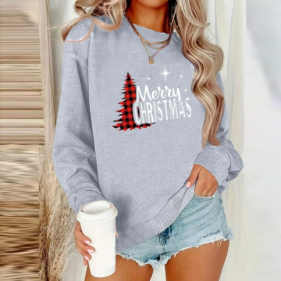 Wancir Christmas Sweatshirt Women Christmas Light Sweatshirts Merry And Bright Xmas Long Sleeve Shirts Crewneck Pullover Tops