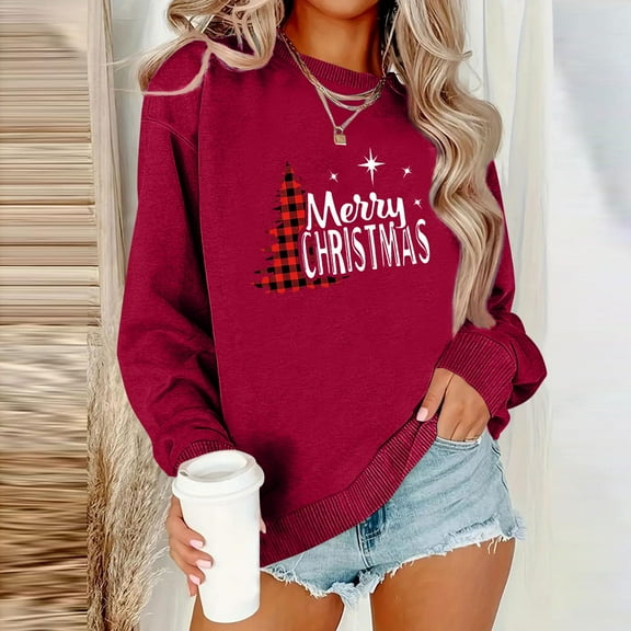Wancir Christmas Sweatshirt Women Christmas Light Sweatshirts Merry And Bright Xmas Long Sleeve Shirts Crewneck Pullover Tops
