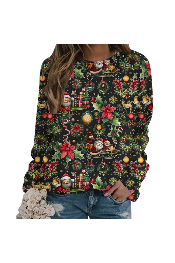 Wancir Christmas Sweatshirts Women Tis The Season Xmas Shirt Christmas Tree Graphics Tees Holiday Long Sleeve Pullover Tops