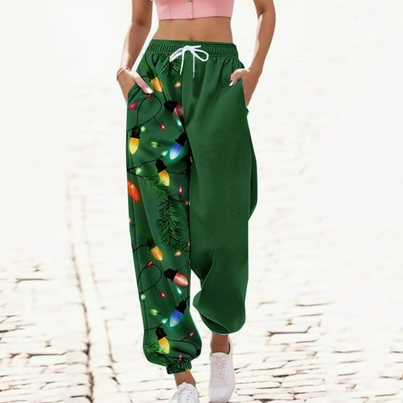 Wancir Christmas Textured Pants for Women Fall 2024 Trendy Drawstring Elastic High Waist Pants Straight Leg Trousers