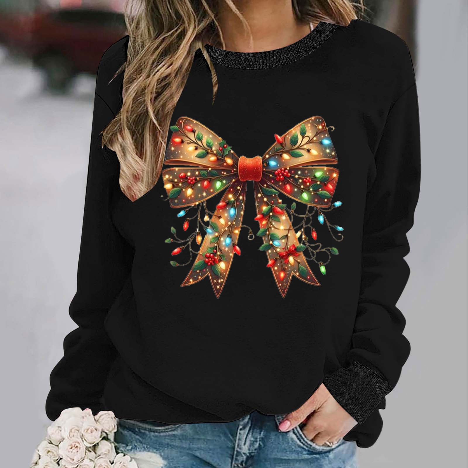 christmas dress shirts women LEKWK Christmas Dress Shirts for Women Merry Xmas Crew Neck 3/4 Sleeve Tops Hawaiian Christmas Shirts for Women Cute Womens Christmas Outfit