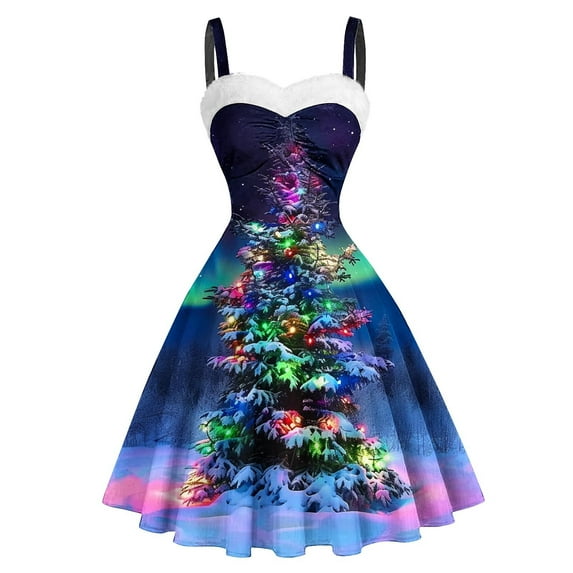 Wancir Christmas Women's Halter Deep V Neck Flowy Chiffon Summer Mini Dress