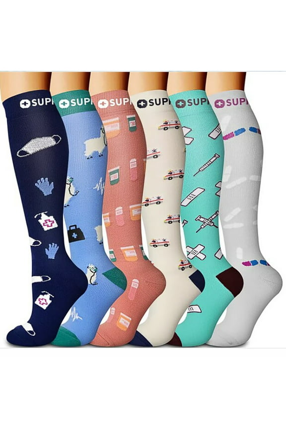 Wancir 6 Pairs Compression Socks for Women and Men, 15-20 mmHg Support Knee High Socks for Nurses,Athletic,Flying