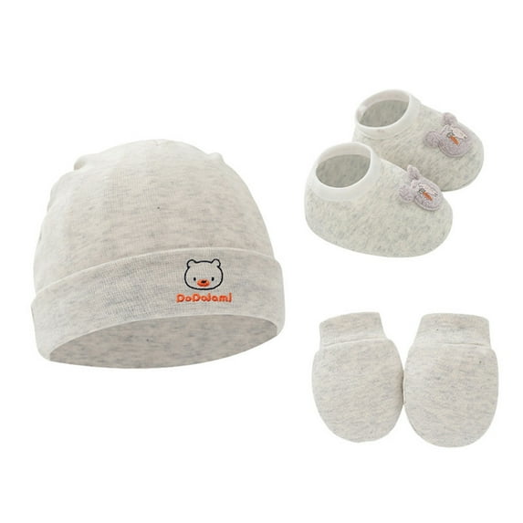 Wancir Cotton Ears Baby Hats Mittens with Socks Set Unisex, No Scratch Mittens and Beanie Cap for Infant Toddler Newborn
