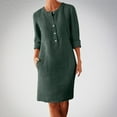 thumbnail image 1 of Wancir Cotton Linen Dress for Older Women Trendy Solid Color Long Sleeve Round Neck Button Knee Length Dresses with Pockets, 1 of 5