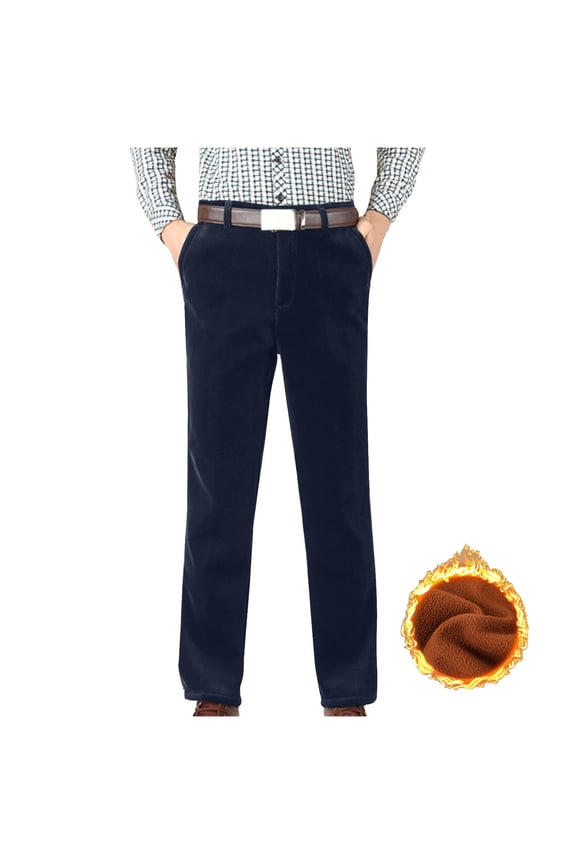 Wancir Cotton Men's Velvet Dress Pants Soft Comfortable Classic Fit Durable Winter Warm Formal Trousers Stylish Business