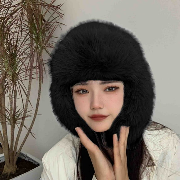 Wancir Cute Faux Fur Bear Ear Warm Hat with Earflaps Furry Animal Cap Winter Beanie Hat Windproof Cap Hat for Women Girls