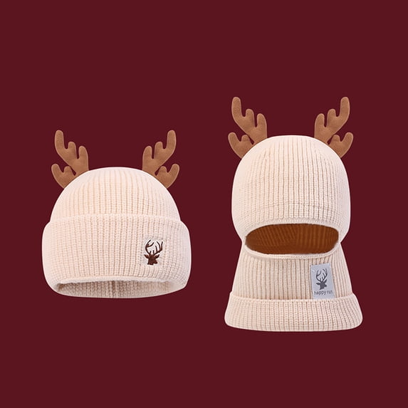 Wancir Cute Reindeer Antlers Baby Beanie Kids Winter Hat Christmas Toddler Moose Hat Warm Crochet Knitted Hat for Girls Boys