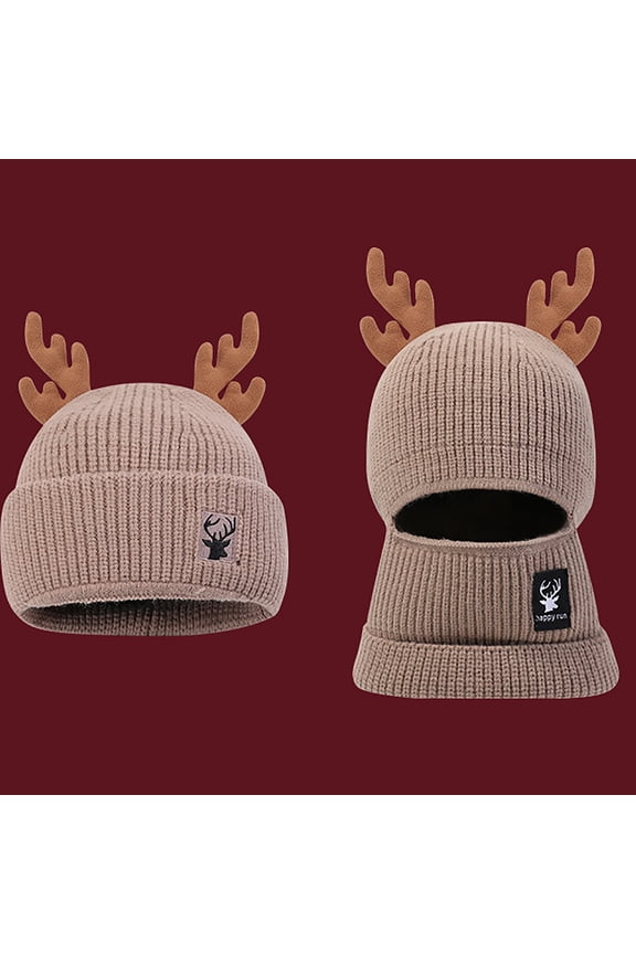 Wancir Cute Reindeer Antlers Baby Beanie Kids Winter Hat Christmas Toddler Moose Hat Warm Crochet Knitted Hat for Girls Boys