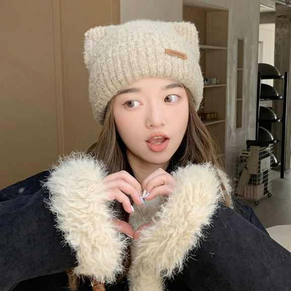 Wancir Cute Woollike Knitted CAT Kitty Ears Women Lady Girl Headgear Crochet Christmas Hats