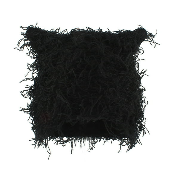 Wancir Distressed Knitted Cat Beanie Y2k for Women Men Vintage Crochet Hat Thick Slouchy Warm Cat Ears Hat Winter Outdoor