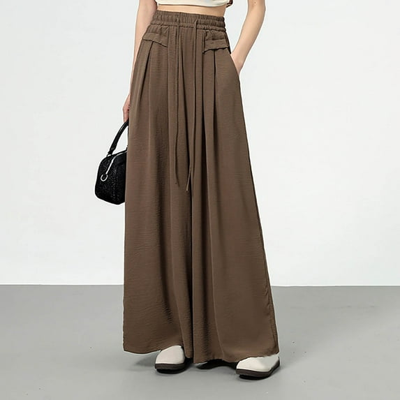 Wancir Fashion Womens Casual Solid Color Elastic Loose Pants Straight Wide Leg Trousers With Pocket