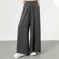 Wancir Fashion Womens Casual Solid Color Elastic Loose Pants Straight Wide Leg Trousers With Pocket