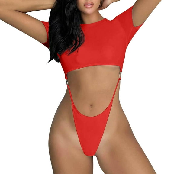 Wancir Fashionable Women's Solid Color Back Thong Jumpsuit Swimsuit Sexy Bikini Swim Tops Women for Beach/Pool