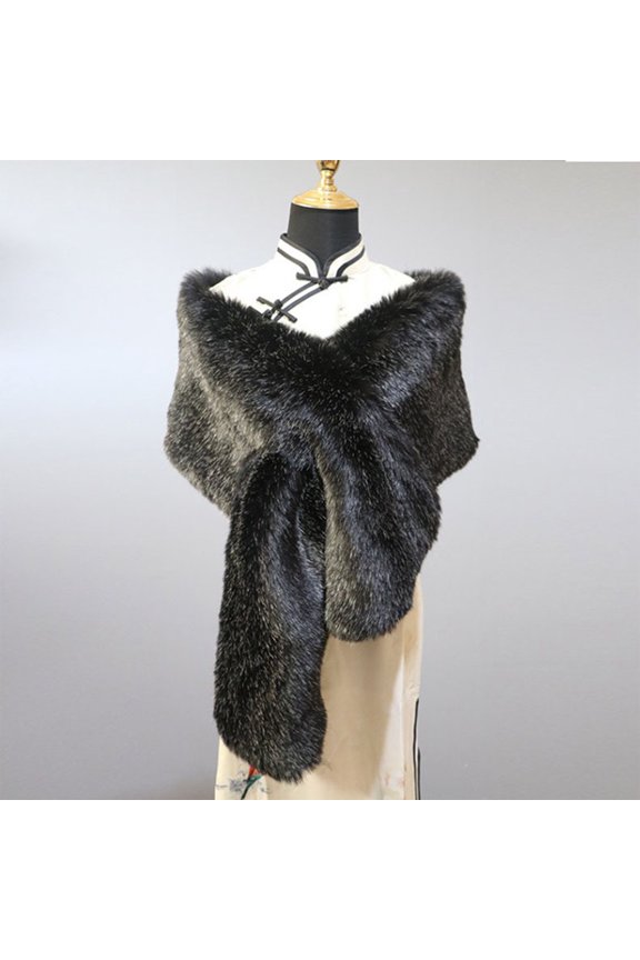 Wancir Faux Fur Collar Womens Neck Warmer Scarf Wrap,Winter Cold Weather Rabbit Knitted Fuzzy Fluffy Plush Shawl Wrap White