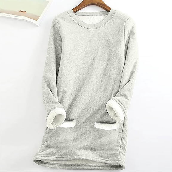 Wancir Fleece Crewneck Sweatshirt Women Women's Thermal Fleece Tops Round Neck Long Sleeve Pullover