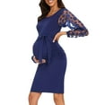 thumbnail image 1 of Wancir Floral Mesh Bishop Long Sleeve Maternity Midi Dress, Fall Maternity Bodycon Dress for Baby Shower/Photoshoot, 1 of 7
