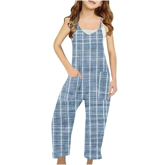 Wancir Girls' Casual Sleeveless Jumpsuits Spaghetti Strap Loose Romper Long Pants with Pockets