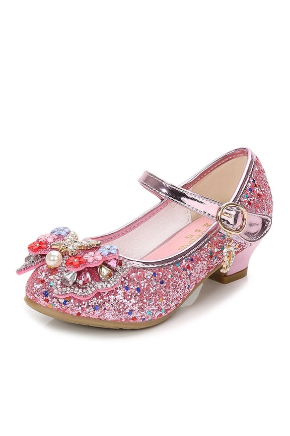 Wancir Girls Cosplay Dress Wedding Party Shoes Glitter Sequins Low Heel Mary Jane Princess Shoes