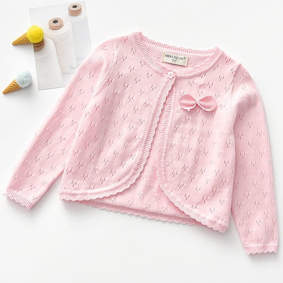 Wancir Girls Cropped Cardigan Sweaters Long Sleeve Cable Knit Button Front Sweater 2-9Y