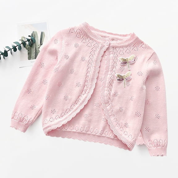 Wancir Girls Cropped Cardigan Sweaters Long Sleeve Cable Knit Button Front Sweater 2-9Y