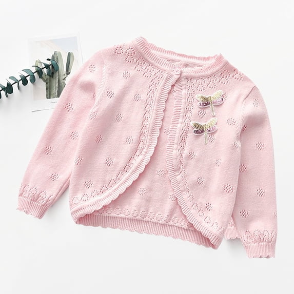 Wancir Girls Cropped Cardigan Sweaters Long Sleeve Cable Knit Button Front Sweater 2-9Y