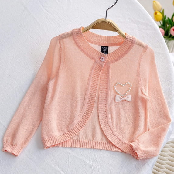 Wancir Girls Cropped Cardigan Sweaters Long Sleeve Cable Knit Button Front Sweater 2-9Y